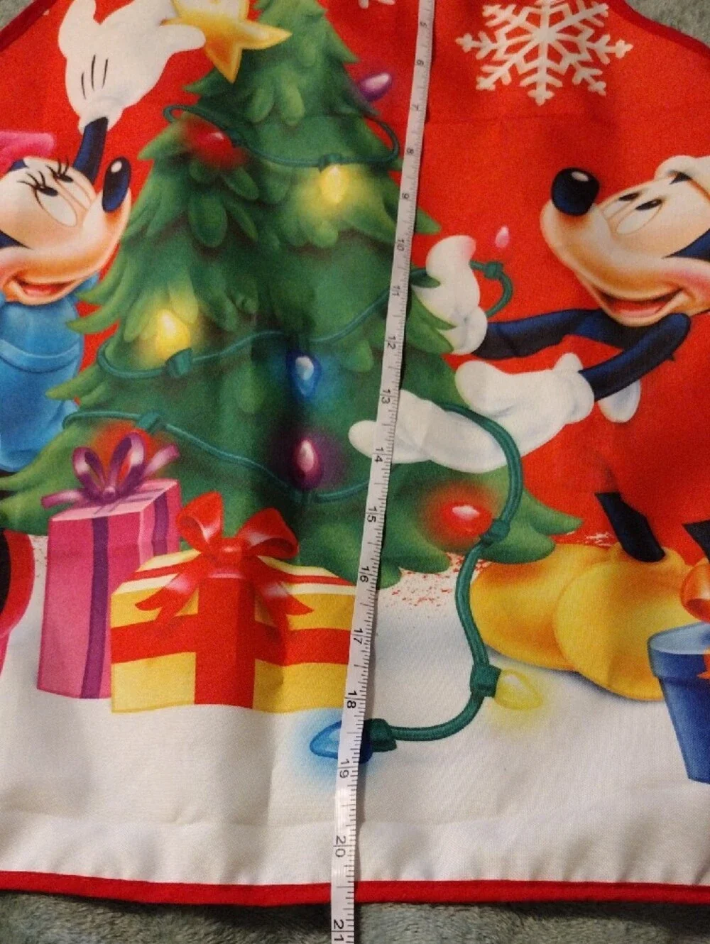 New Disney Kids' Red and Green Christmas Tree Apron with Mickey & Minnie